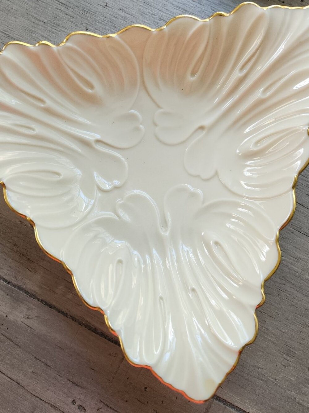 Lenox Embossed Leaf-Shaped Porcelain Candy Dish with Gold Trim